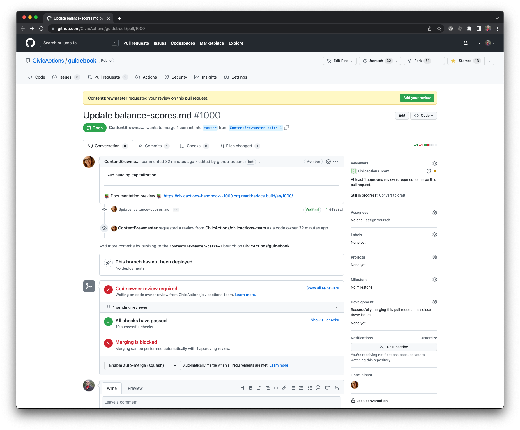 Screenshot of GitHub review button.